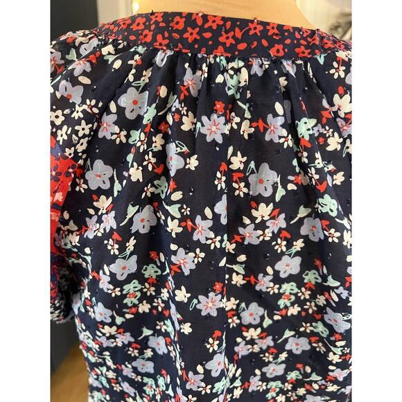 Loft 100% cotton patchwork floral boho lightweight cotton puff sleeve blouse - Picture 9 of 11